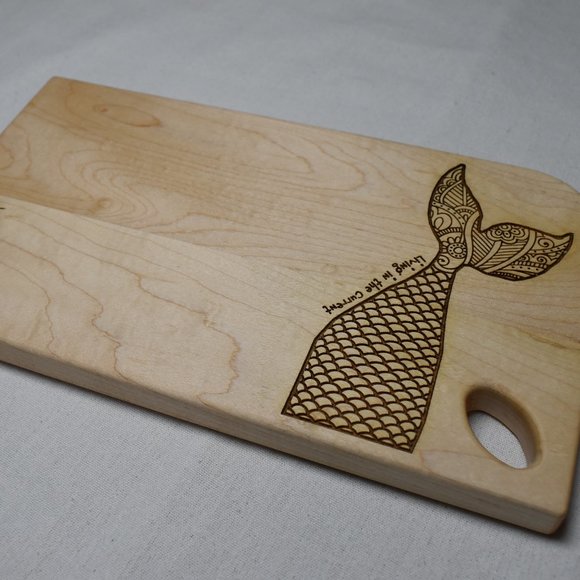 "Living in the Current" Mermaid Charcuterie Cutting Serving Board - Picture 5 of 10